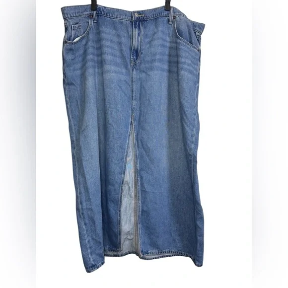 Old Navy Blue Denim Maxi Skirt Women’s 20 Long Jean Skirt Front Slit Y2K Style - Picture 2 of 3